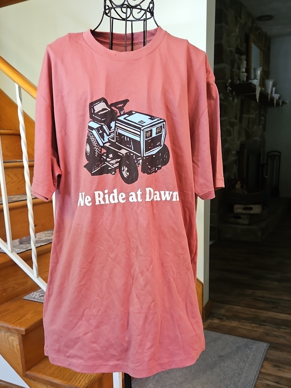 📣MCF Rust-Pink Graphic Tee with Tractor Print